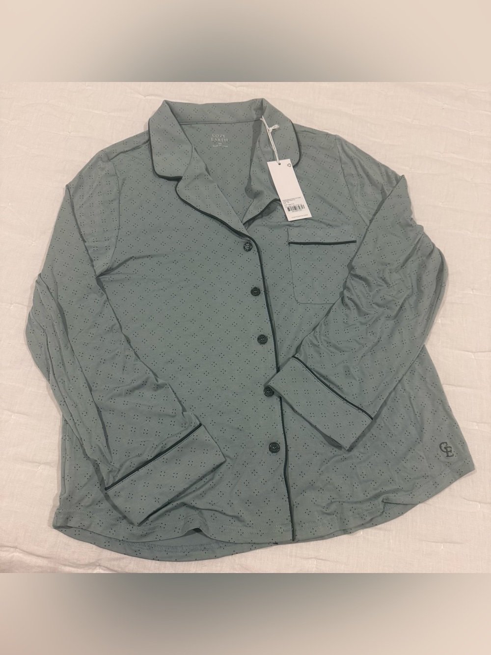 New Cozy Earth Bamboo Stretch-Knit Classic Long-Sleeve Pajama Top $88 Haze Print